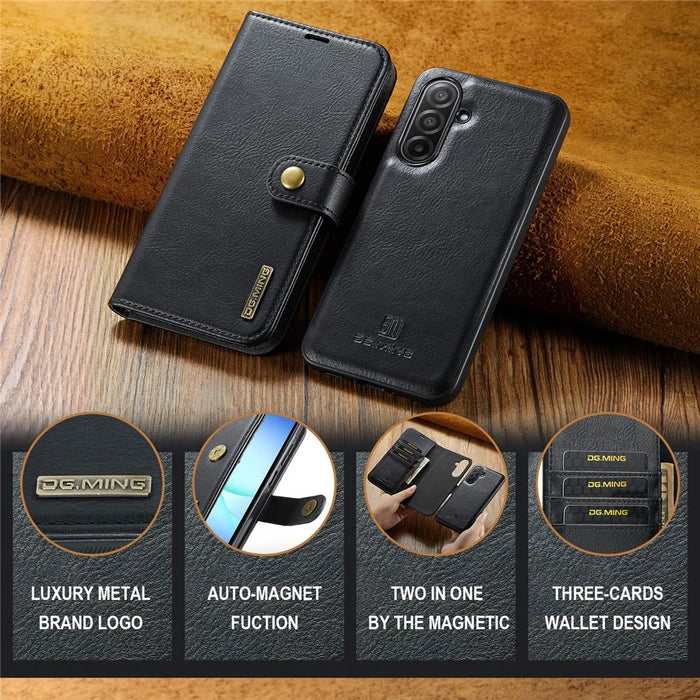 DG.MING for Samsung Galaxy A18 5G / A18 4G / A17 5G / A17 4G Case Detachable Split Leather Phone Cover - Black - 5