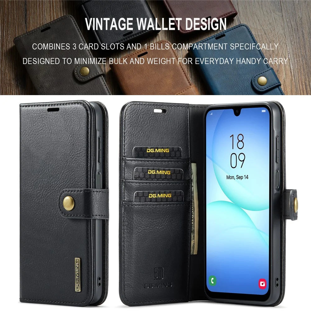 DG.MING for Samsung Galaxy A18 5G / A18 4G / A17 5G / A17 4G Case Detachable Split Leather Phone Cover - Black - 7