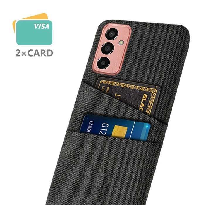 For Samsung Galaxy M13 4G Cloth Texture Phone Case Fall Prevention Dual Card Slots PC Protective Back Cover - Black - 3