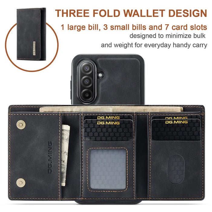 DG.MING M1 Series for Samsung Galaxy A18 5G / A18 4G / A17 5G / A17 4G Case Kickstand PU Phone Cover with Detachable Wallet - Black - 5