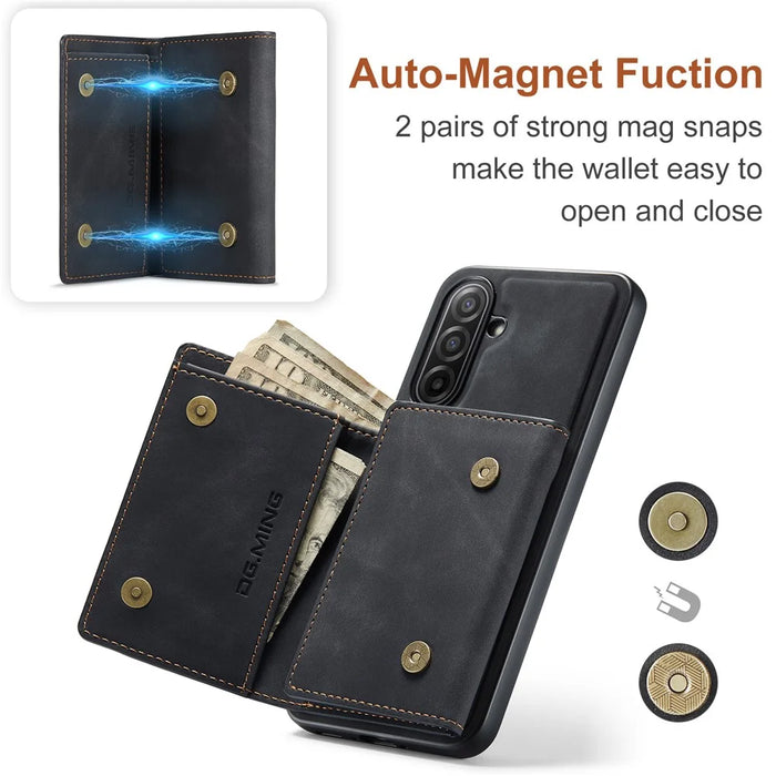 DG.MING M1 Series for Samsung Galaxy A18 5G / A18 4G / A17 5G / A17 4G Case Kickstand PU Phone Cover with Detachable Wallet - Black - 6