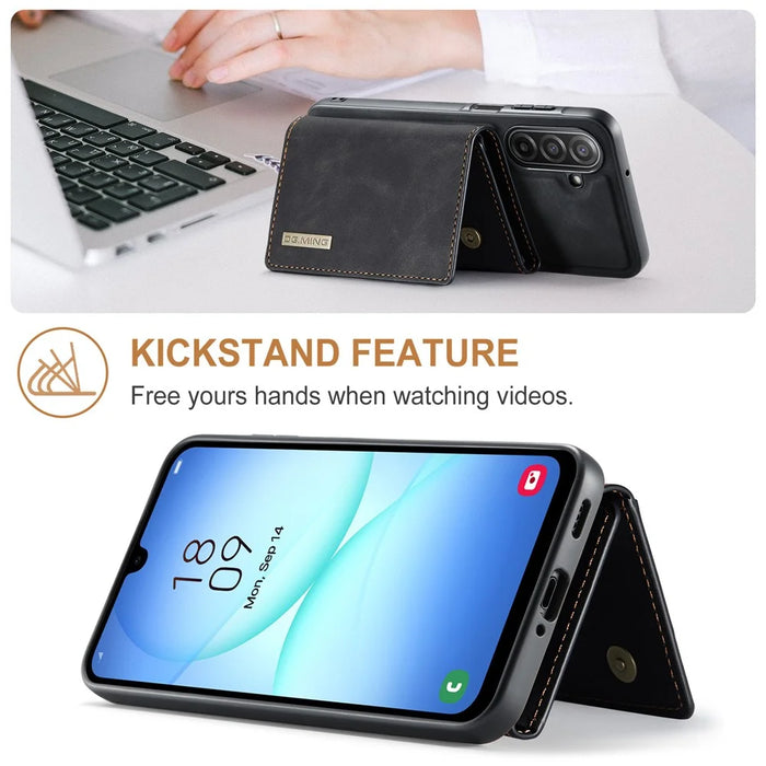 DG.MING M1 Series for Samsung Galaxy A18 5G / A18 4G / A17 5G / A17 4G Case Kickstand PU Phone Cover with Detachable Wallet - Black - 7