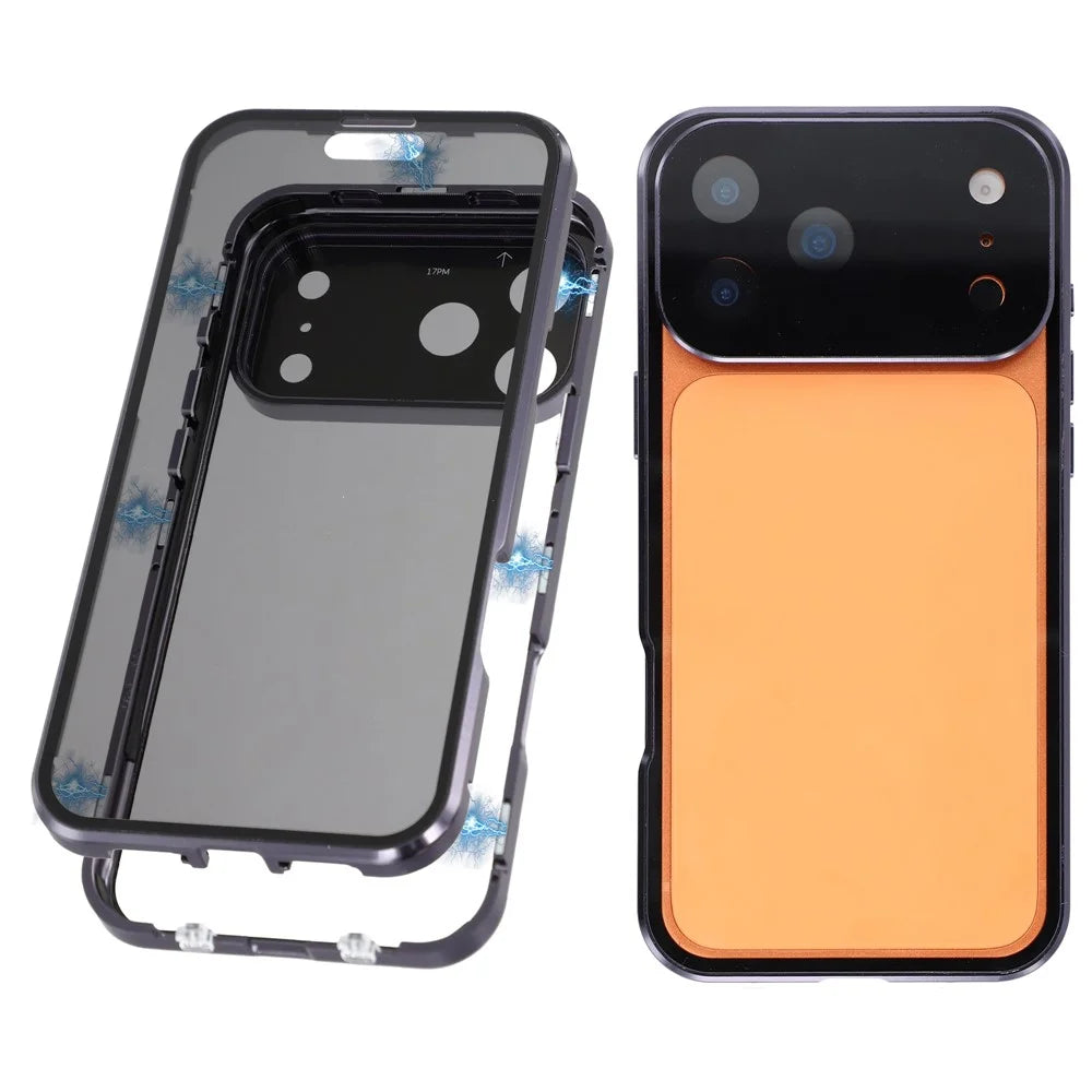 For iPhone 17 Pro Case Anti-Spy Double-Sided Tempered Glass + Magnetic Metal Frame Phone Cover - Purple - 1