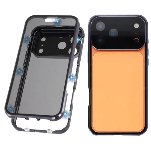 For iPhone 17 Pro Max Case Anti-Spy Double-Sided Tempered Glass + Magnetic Metal Frame Phone Cover - Purple - 1