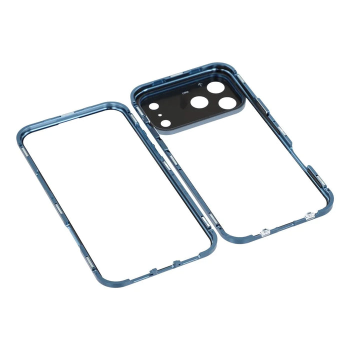 For iPhone 17 Pro Case Ultra Clear Double-Sided Tempered Glass + Magnetic Metal Frame Phone Cover - Blue - 7