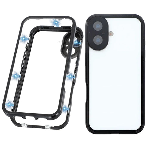 For iPhone 17 Case Ultra Clear Double-Sided Tempered Glass + Magnetic Metal Frame Phone Cover - Black - 1
