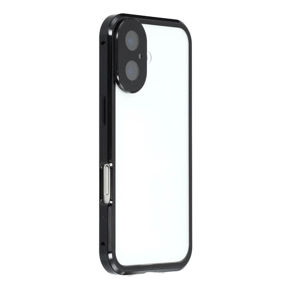 For iPhone 17 Case Ultra Clear Double-Sided Tempered Glass + Magnetic Metal Frame Phone Cover - Black - 2