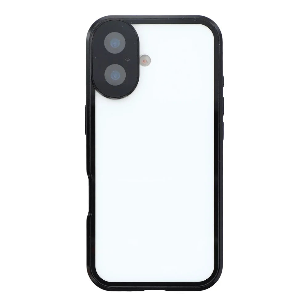 For iPhone 17 Case Ultra Clear Double-Sided Tempered Glass + Magnetic Metal Frame Phone Cover - Black - 4