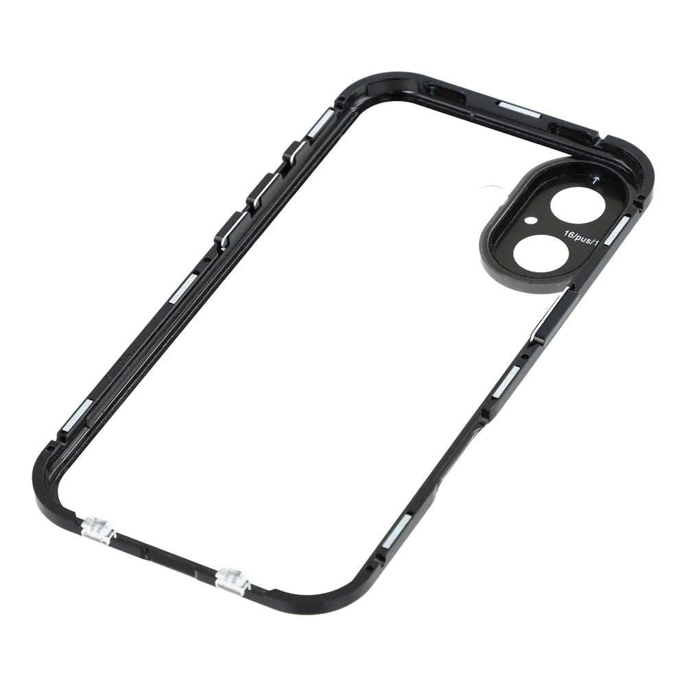 For iPhone 17 Case Ultra Clear Double-Sided Tempered Glass + Magnetic Metal Frame Phone Cover - Black - 6