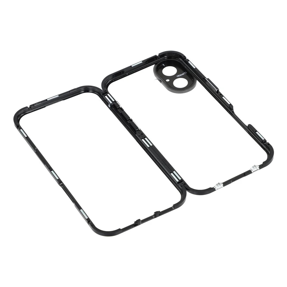 For iPhone 17 Case Ultra Clear Double-Sided Tempered Glass + Magnetic Metal Frame Phone Cover - Black - 7
