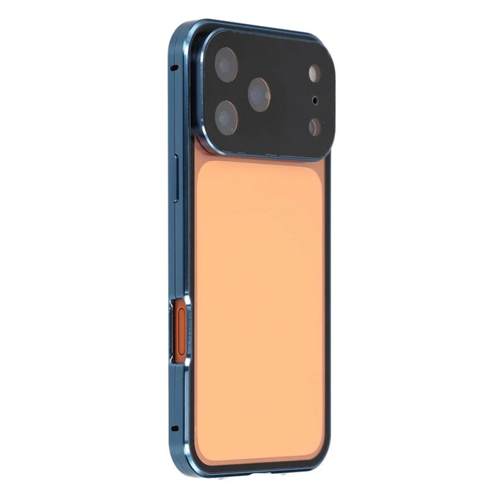 For iPhone 17 Pro Max Case Ultra Clear Double-Sided Tempered Glass + Magnetic Metal Frame Phone Cover - Blue - 2