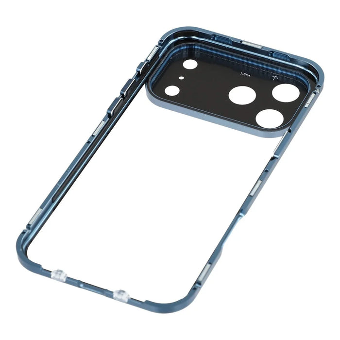 For iPhone 17 Pro Max Case Ultra Clear Double-Sided Tempered Glass + Magnetic Metal Frame Phone Cover - Blue - 5