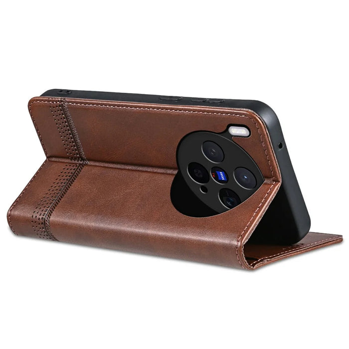 AZNS For vivo X300 5G Case Cowhide Texture PU Leather Wallet Phone Cover - Coffee - 4