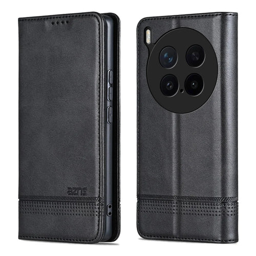 AZNS For vivo X300 Pro 5G Case Cowhide Texture PU Leather Wallet Phone Cover - Black - 1