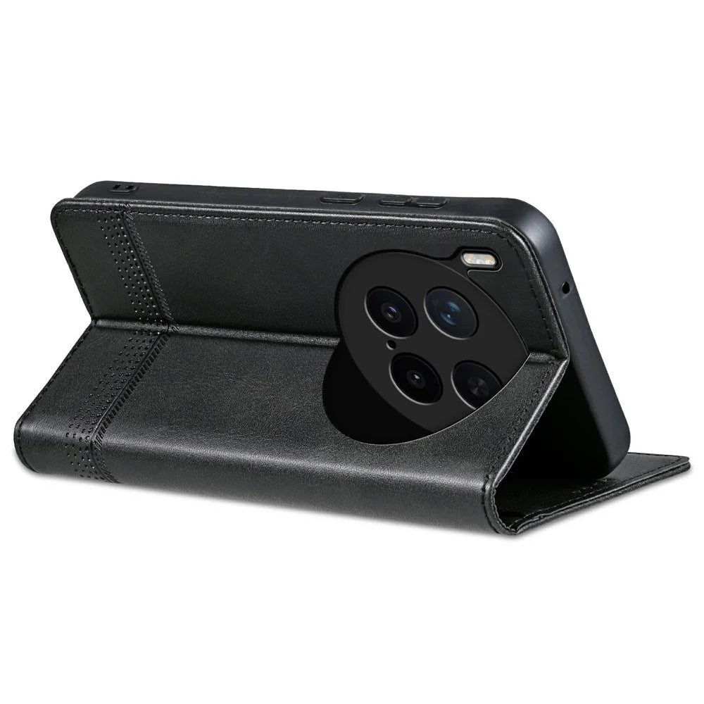 AZNS For vivo X300 Pro 5G Case Cowhide Texture PU Leather Wallet Phone Cover - Black - 4