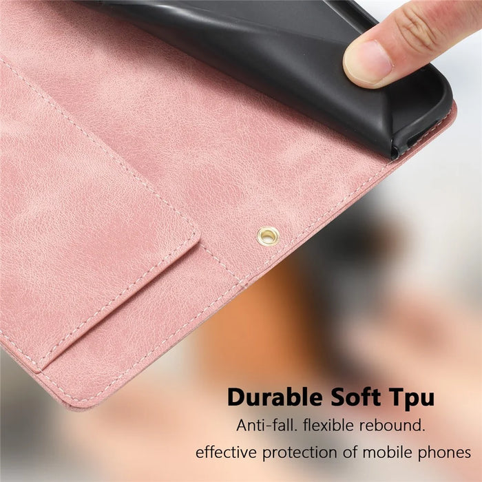 For Samsung Galaxy S26 Case Tulip Leather Phone Cover with 5 Card Slots Wallet - Pink - 7
