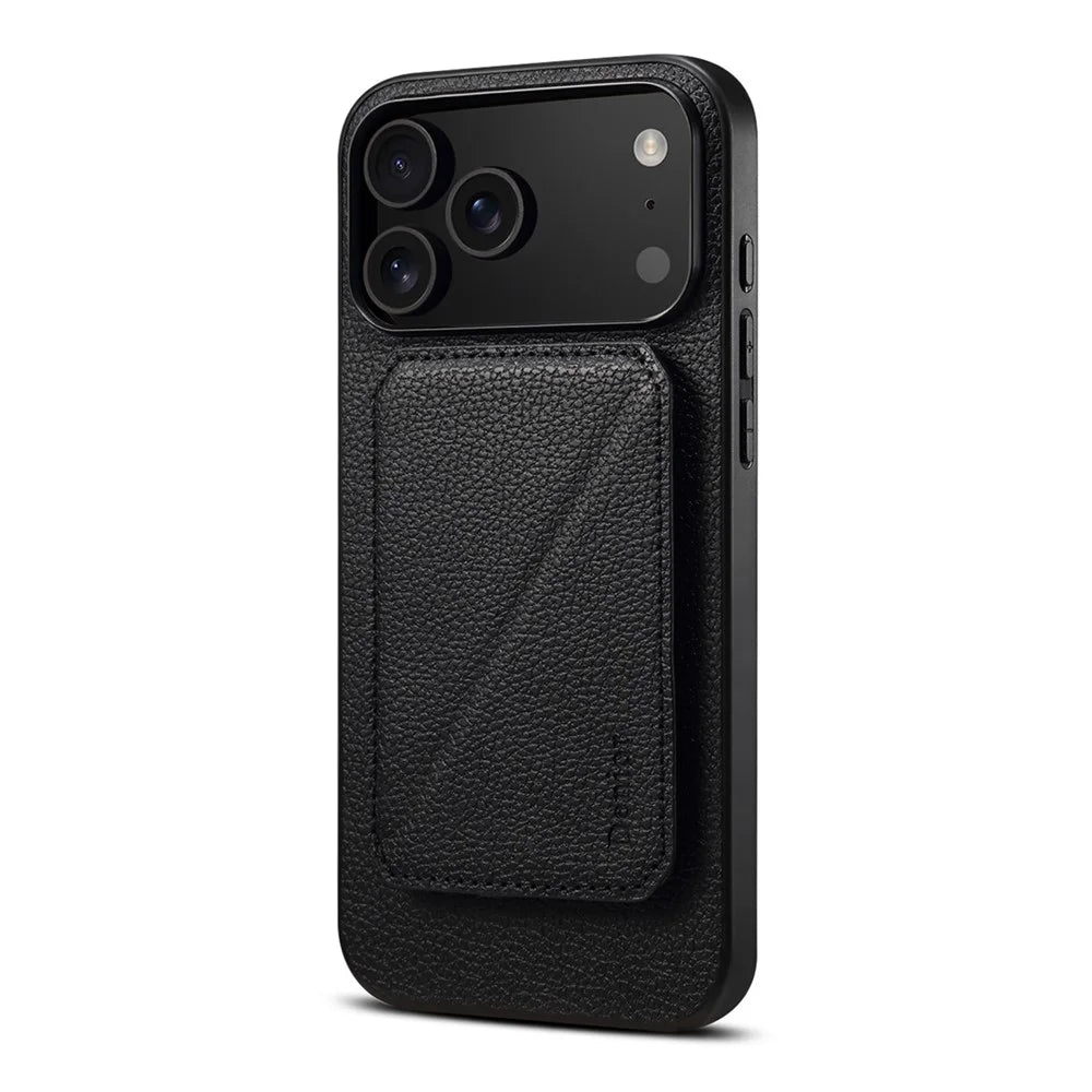 DENIOR D29 For iPhone 17 Pro Magnetic Case Leather Back Phone Cover with Detachable Card Holder - Black - 1
