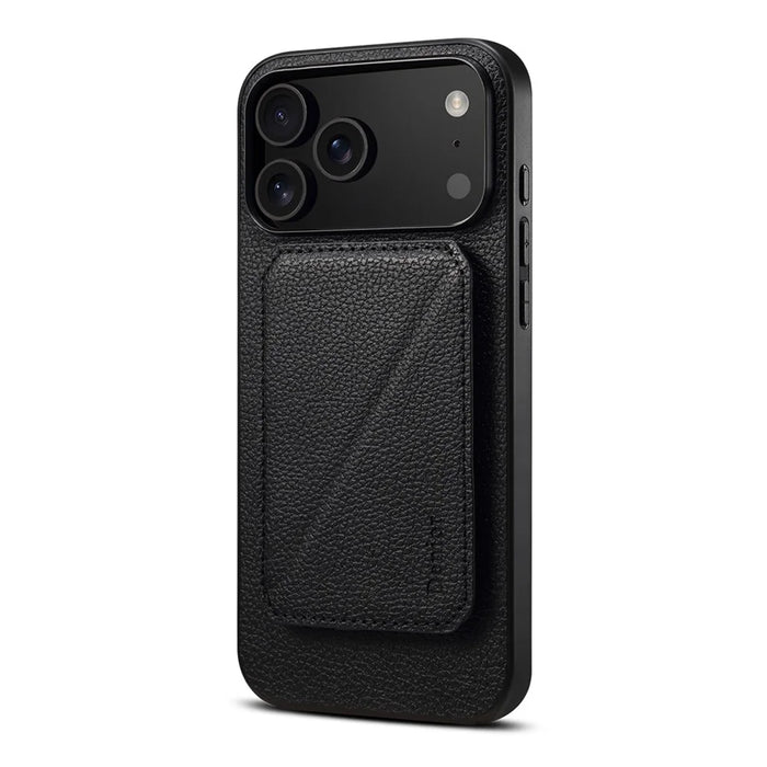 DENIOR D29 For iPhone 17 Pro Magnetic Case Leather Back Phone Cover with Detachable Card Holder - Black - 1