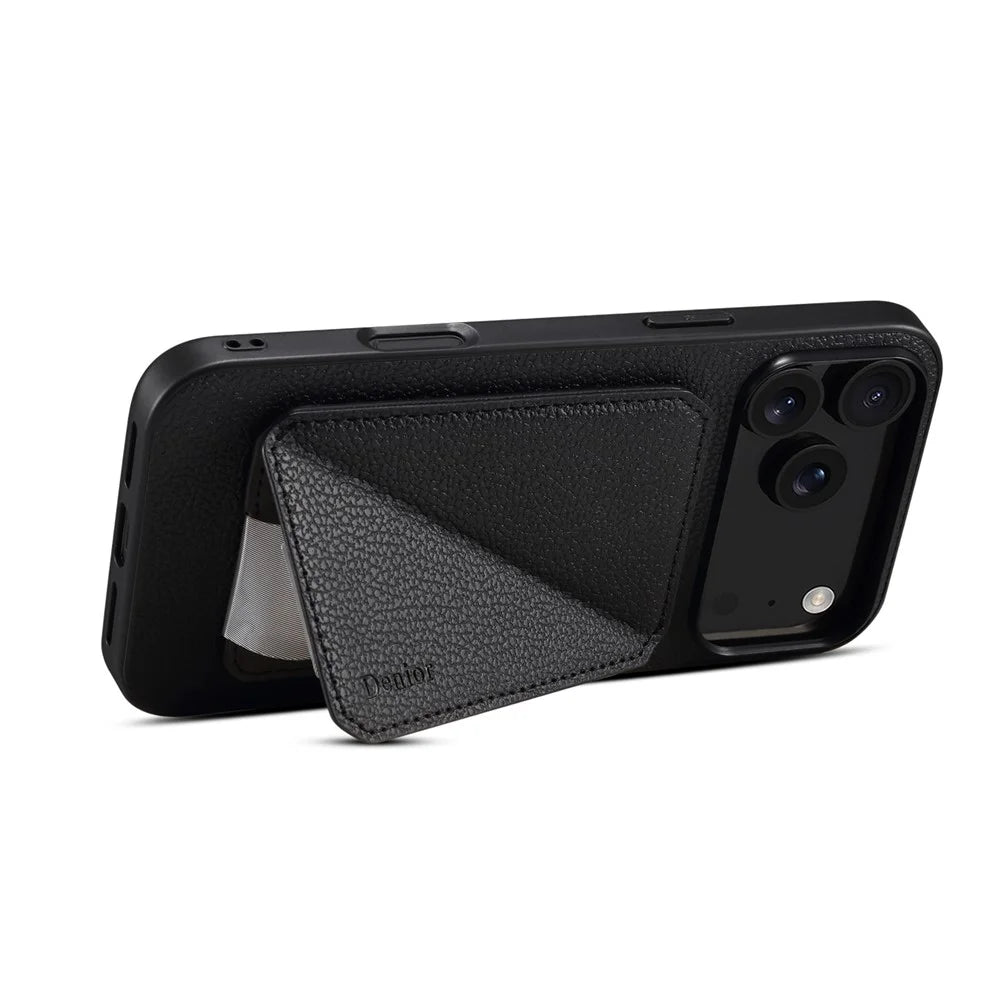 DENIOR D29 For iPhone 17 Pro Magnetic Case Leather Back Phone Cover with Detachable Card Holder - Black - 3
