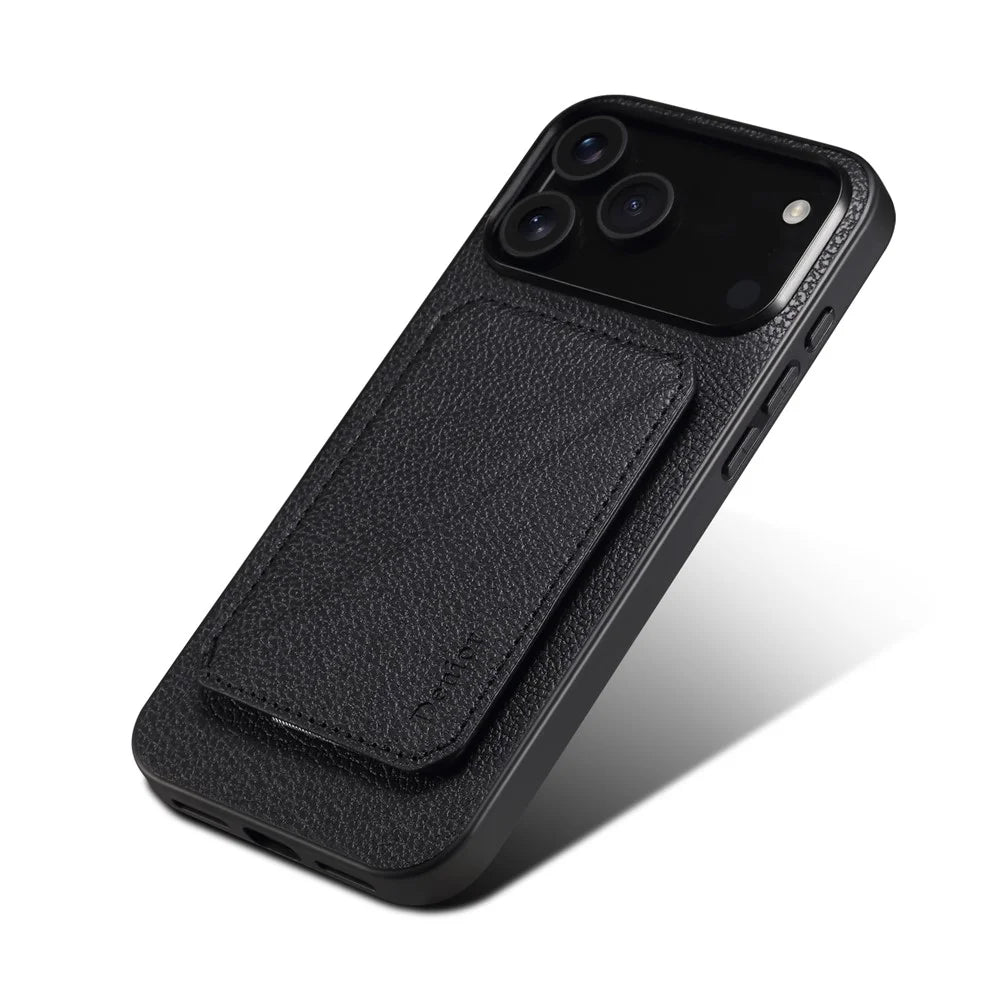 DENIOR D29 For iPhone 17 Pro Magnetic Case Leather Back Phone Cover with Detachable Card Holder - Black - 4