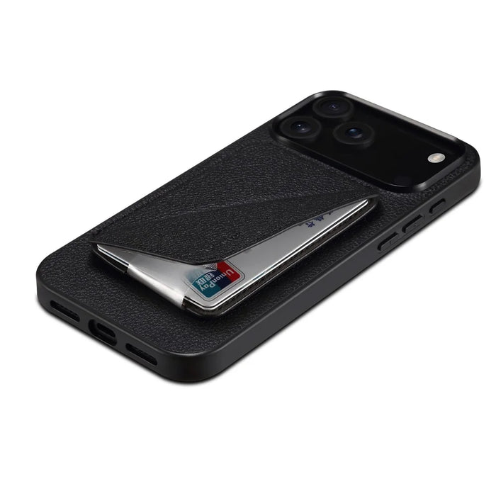 DENIOR D29 For iPhone 17 Pro Magnetic Case Leather Back Phone Cover with Detachable Card Holder - Black - 5