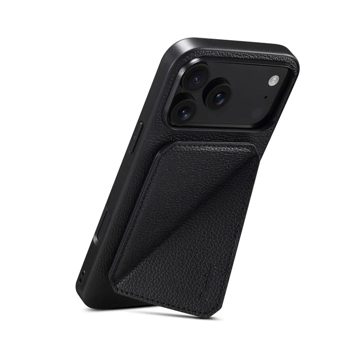 DENIOR D29 For iPhone 17 Pro Magnetic Case Leather Back Phone Cover with Detachable Card Holder - Black - 7