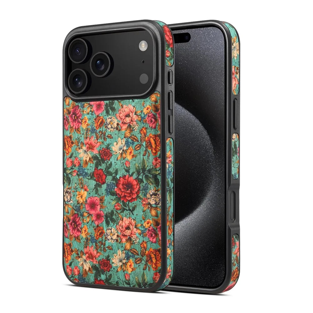 For iPhone 17 Pro Case Compatible with MagSafe Floral PU Leather Back Phone Cover - Blue - 5