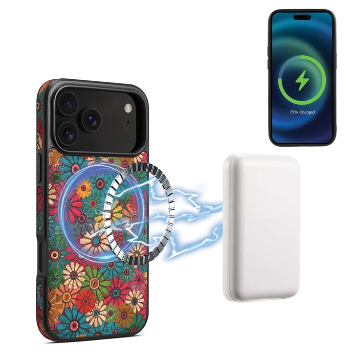 For iPhone 17 Pro Max Case Compatible with MagSafe Floral PU Leather Back Phone Cover - Blue - 1