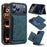 DENIOR D13 For iPhone 17 Pro Max Magnetic Case Card Holder Leather Coated PC + TPU Phone Cover - Blue - 2