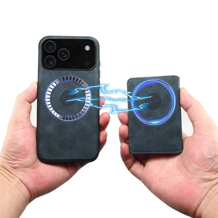 DENIOR D13 For iPhone 17 Pro Max Magnetic Case Card Holder Leather Coated PC + TPU Phone Cover - Blue - 3