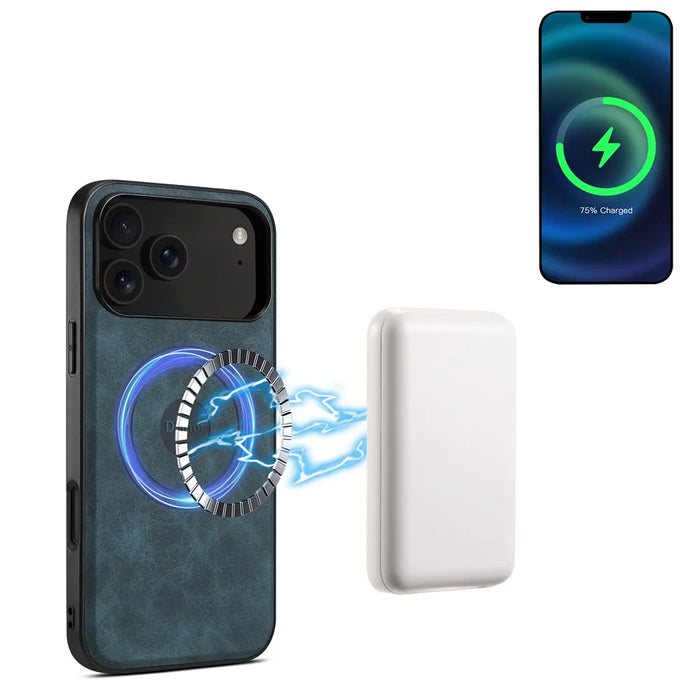 DENIOR D13 For iPhone 17 Pro Max Magnetic Case Card Holder Leather Coated PC + TPU Phone Cover - Blue - 4