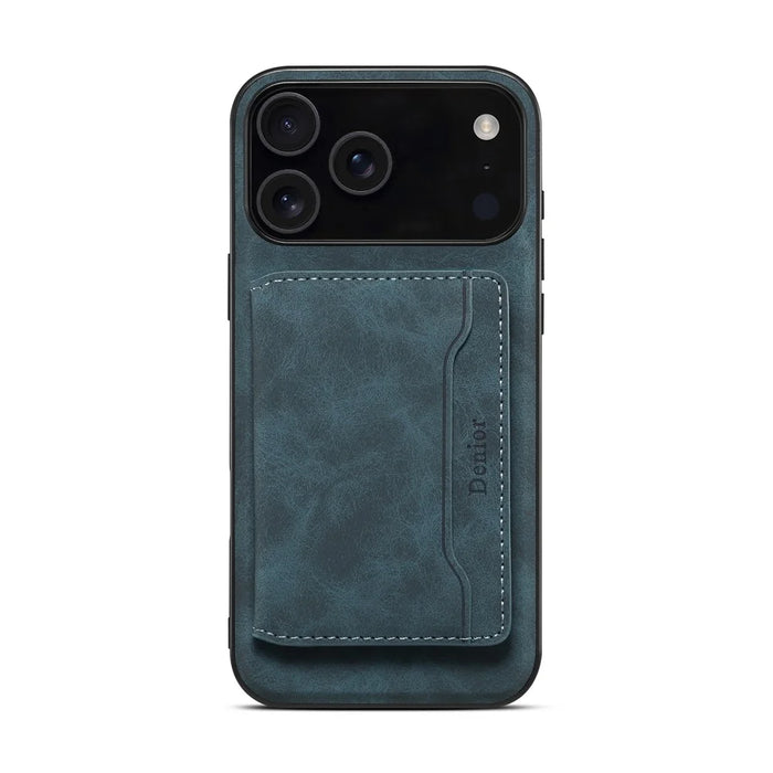 DENIOR D13 For iPhone 17 Pro Max Magnetic Case Card Holder Leather Coated PC + TPU Phone Cover - Blue - 5