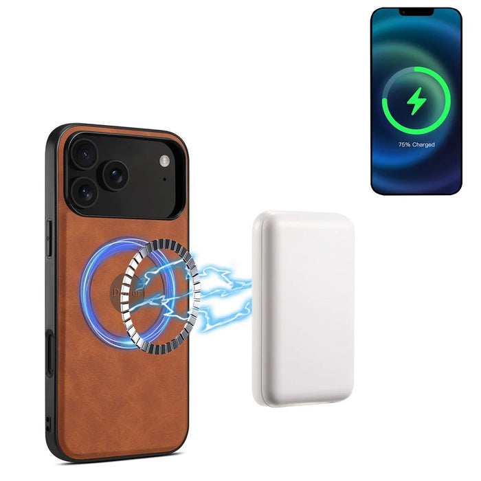 DENIOR A11 For iPhone 17 Pro Case Compatible with MagSafe Leather Coated PC + TPU Phone Cover - Brown - 1