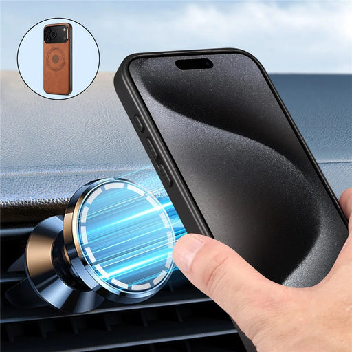 DENIOR A11 For iPhone 17 Pro Case Compatible with MagSafe Leather Coated PC + TPU Phone Cover - Brown - 2