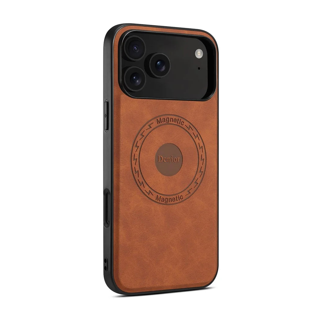 DENIOR A11 For iPhone 17 Pro Case Compatible with MagSafe Leather Coated PC + TPU Phone Cover - Brown - 3