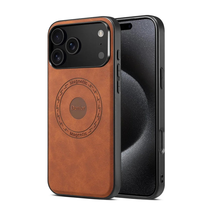 DENIOR A11 For iPhone 17 Pro Case Compatible with MagSafe Leather Coated PC + TPU Phone Cover - Brown - 6
