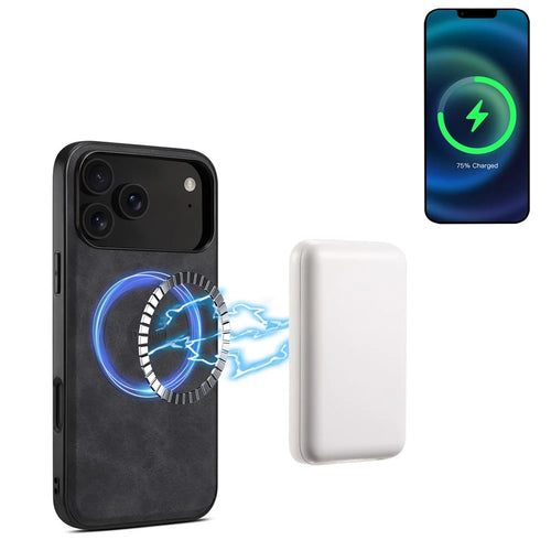 DENIOR A11 For iPhone 17 Pro Max Case Compatible with MagSafe Leather Coated PC + TPU Phone Cover - Black - 1