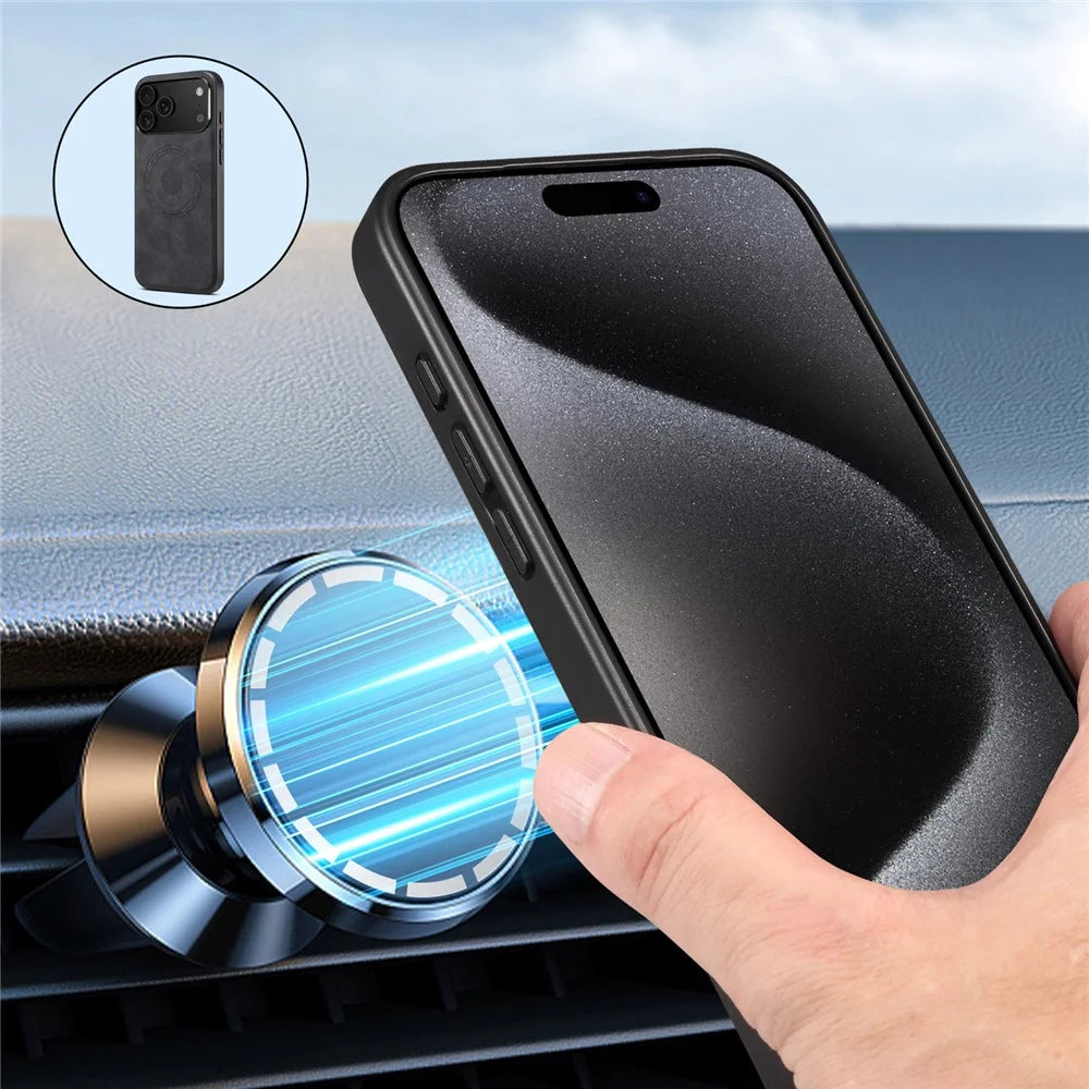 DENIOR A11 For iPhone 17 Pro Max Case Compatible with MagSafe Leather Coated PC + TPU Phone Cover - Black - 2