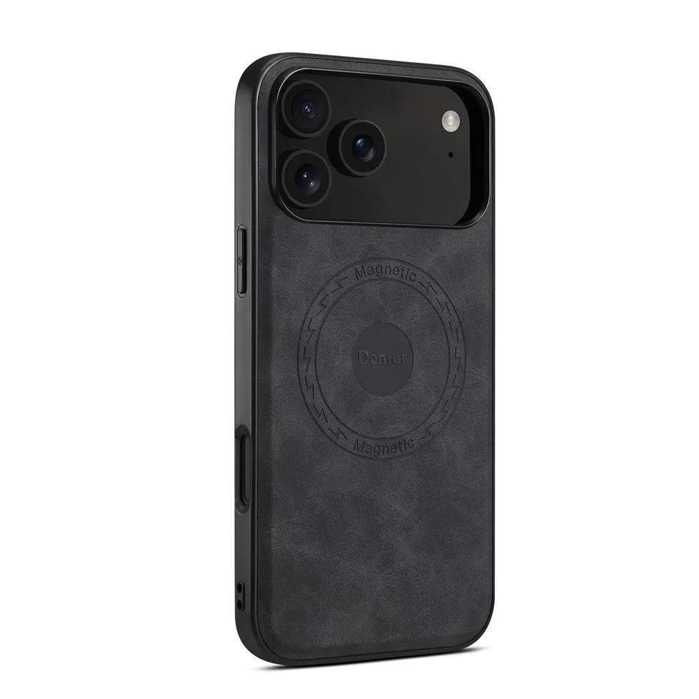 DENIOR A11 For iPhone 17 Pro Max Case Compatible with MagSafe Leather Coated PC + TPU Phone Cover - Black - 3