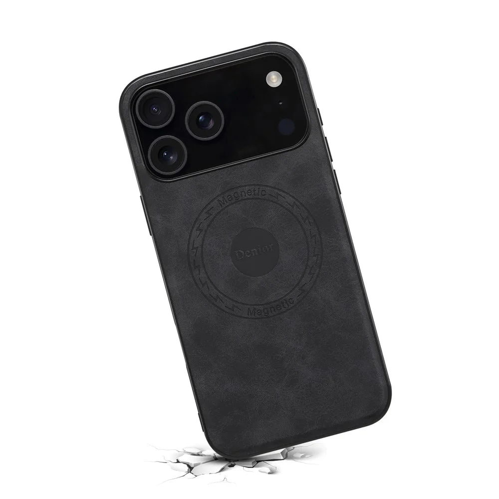 DENIOR A11 For iPhone 17 Pro Max Case Compatible with MagSafe Leather Coated PC + TPU Phone Cover - Black - 4