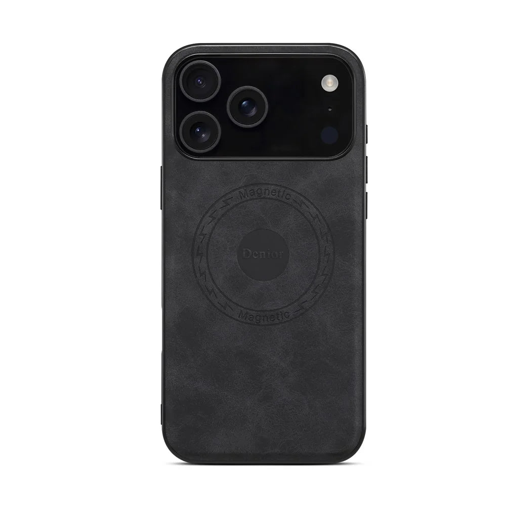 DENIOR A11 For iPhone 17 Pro Max Case Compatible with MagSafe Leather Coated PC + TPU Phone Cover - Black - 5