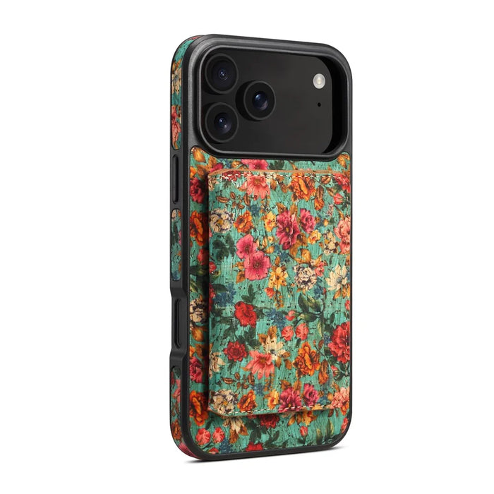 For iPhone 17 Pro Magnetic Case Detachable Card Bag Flower Leather Back Cover - Blue - 1