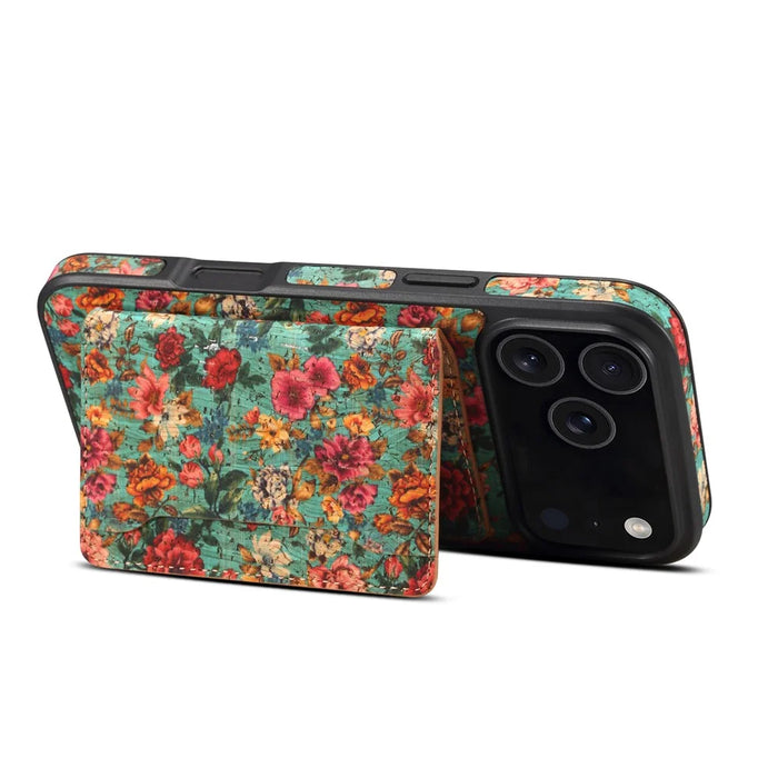 For iPhone 17 Pro Magnetic Case Detachable Card Bag Flower Leather Back Cover - Blue - 4