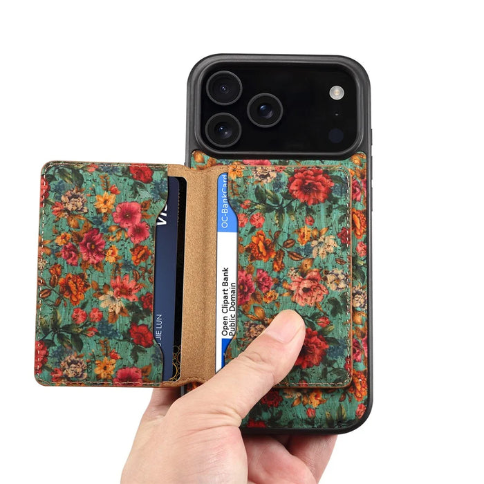 For iPhone 17 Pro Magnetic Case Detachable Card Bag Flower Leather Back Cover - Blue - 7