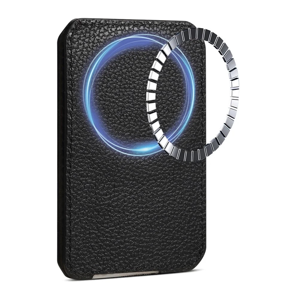 DENIOR V22 Magnetic Card Holder Vertical Horizontal Stand Cowhide Texture PU Leather Card Bag - Black - 1