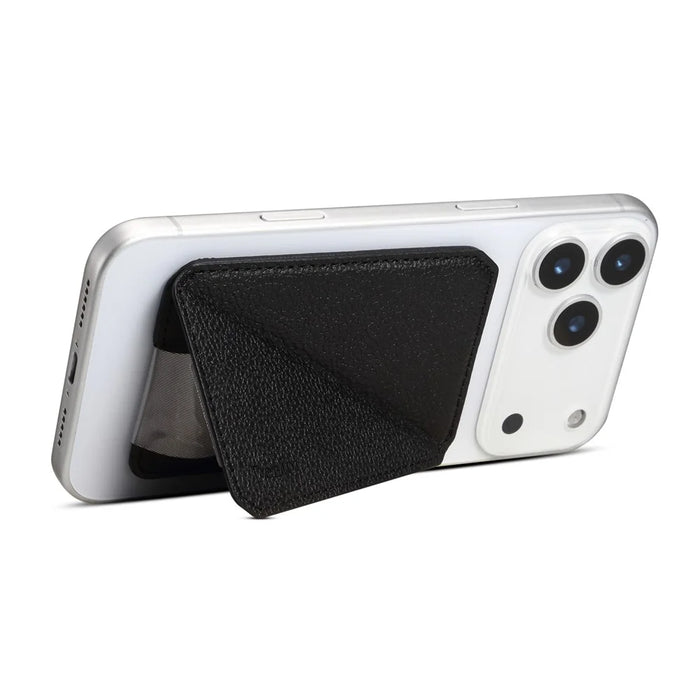 DENIOR V22 Magnetic Card Holder Vertical Horizontal Stand Cowhide Texture PU Leather Card Bag - Black - 2