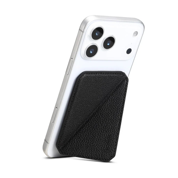 DENIOR V22 Magnetic Card Holder Vertical Horizontal Stand Cowhide Texture PU Leather Card Bag - Black - 3