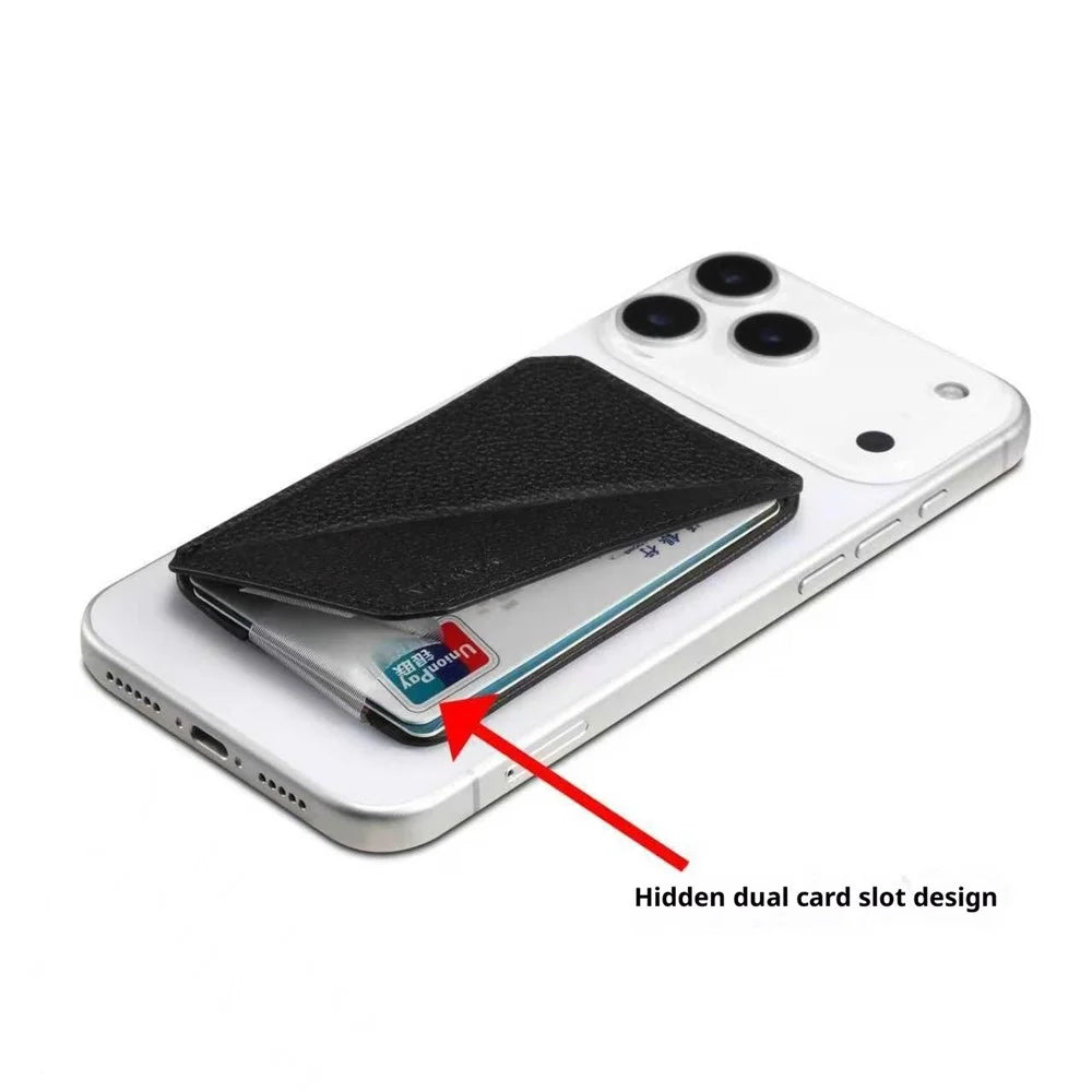 DENIOR V22 Magnetic Card Holder Vertical Horizontal Stand Cowhide Texture PU Leather Card Bag - Black - 5