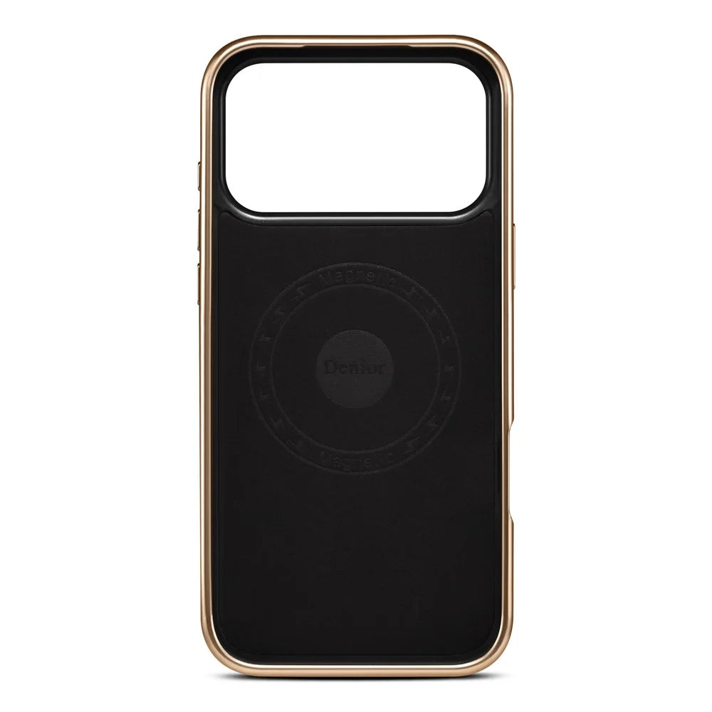 DENIOR A25+1 For iPhone 17 Pro Magnetic Case Kickstand Electroplating Cowhide Texture Genuine Cow Leather Back Phone Cover - Black - 7