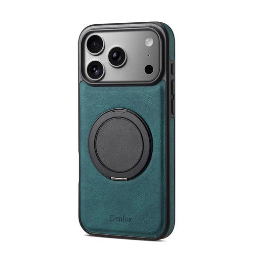 DENIOR A14 For iPhone 17 Pro Magnetic Case Rotary Kickstand Leather PC TPU Phone Cover - Blue - 1